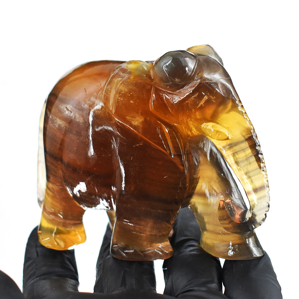 Exclusive 1647.00 Cts Genuine Multicolor Fluorite Hand Carved Gemstone Elephant Crystal Carving  Carving