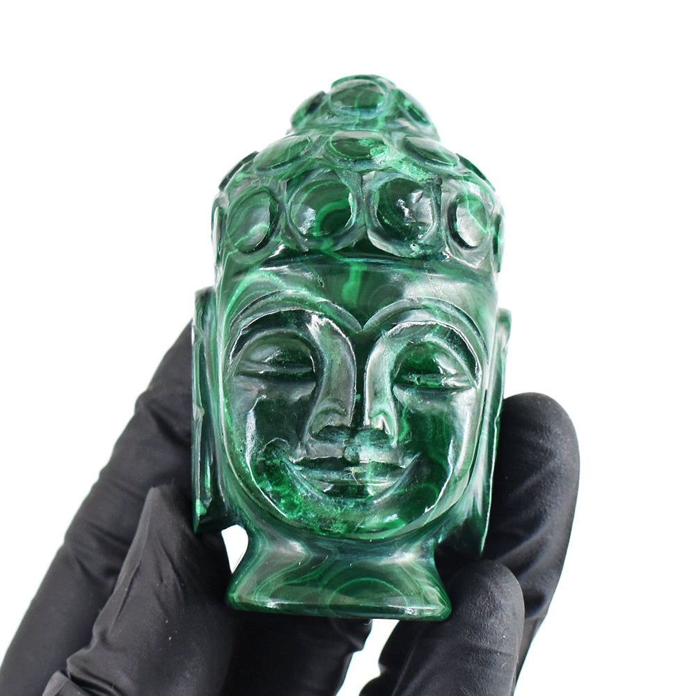 Stunning 986.00 Cts Genuine Malachite Hand Carved Crystal Gemstone Buddha Head Carving