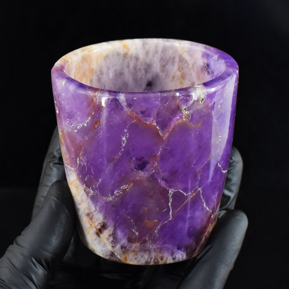 Awesome 1185.00 Cts Genuine Chevron Amethyst Hand Carved Crystal Glass Gemstone Carving