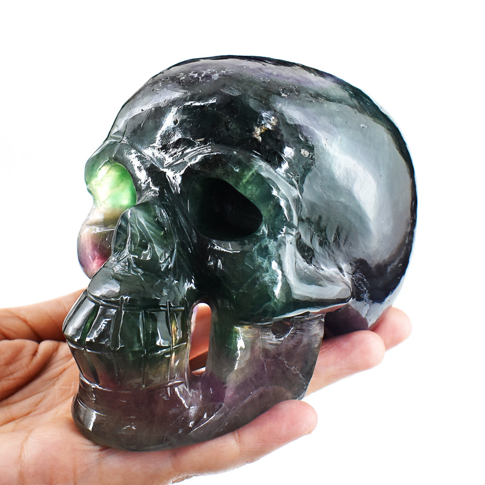 Exclusive 5830.00 Cts Genuine Multicolor Fluorite Hand Carved Crystal Gemstone Skull Carving