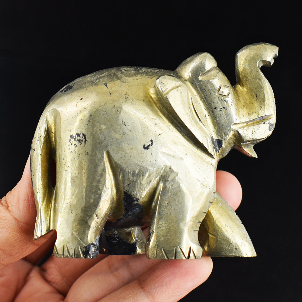 Amazing 1604.00 Cts Genuine Pyrite Hand Carved Crystal Elephant Gemstone Carving