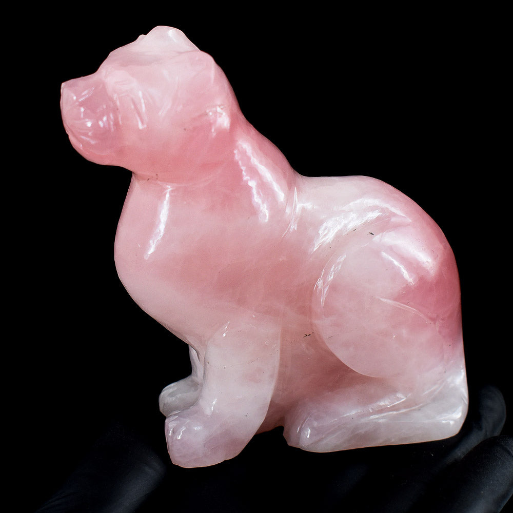 Stunning 1671.00 Cts Genuine Rose Quartz Hand Carved Crystal Gemstone Dog Carving