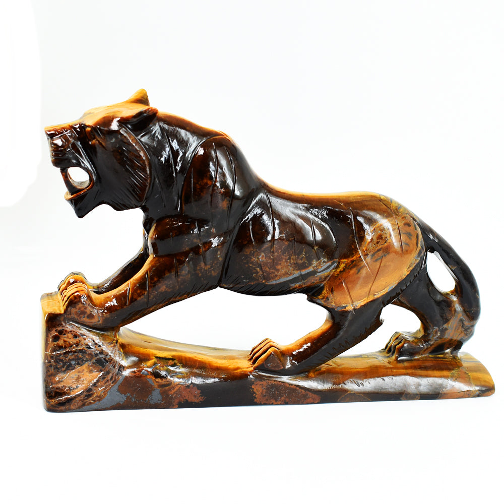 Craftsmen 4812.00 Cts Genuine Tiger Eye Hand Carved Gemstone Crystal Lion Carving