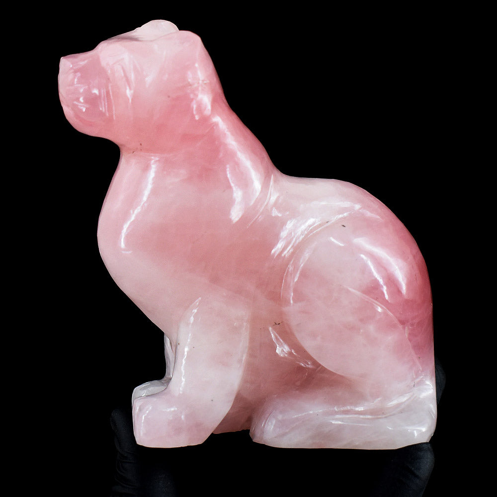 Stunning 1671.00 Cts Genuine Rose Quartz Hand Carved Crystal Gemstone Dog Carving