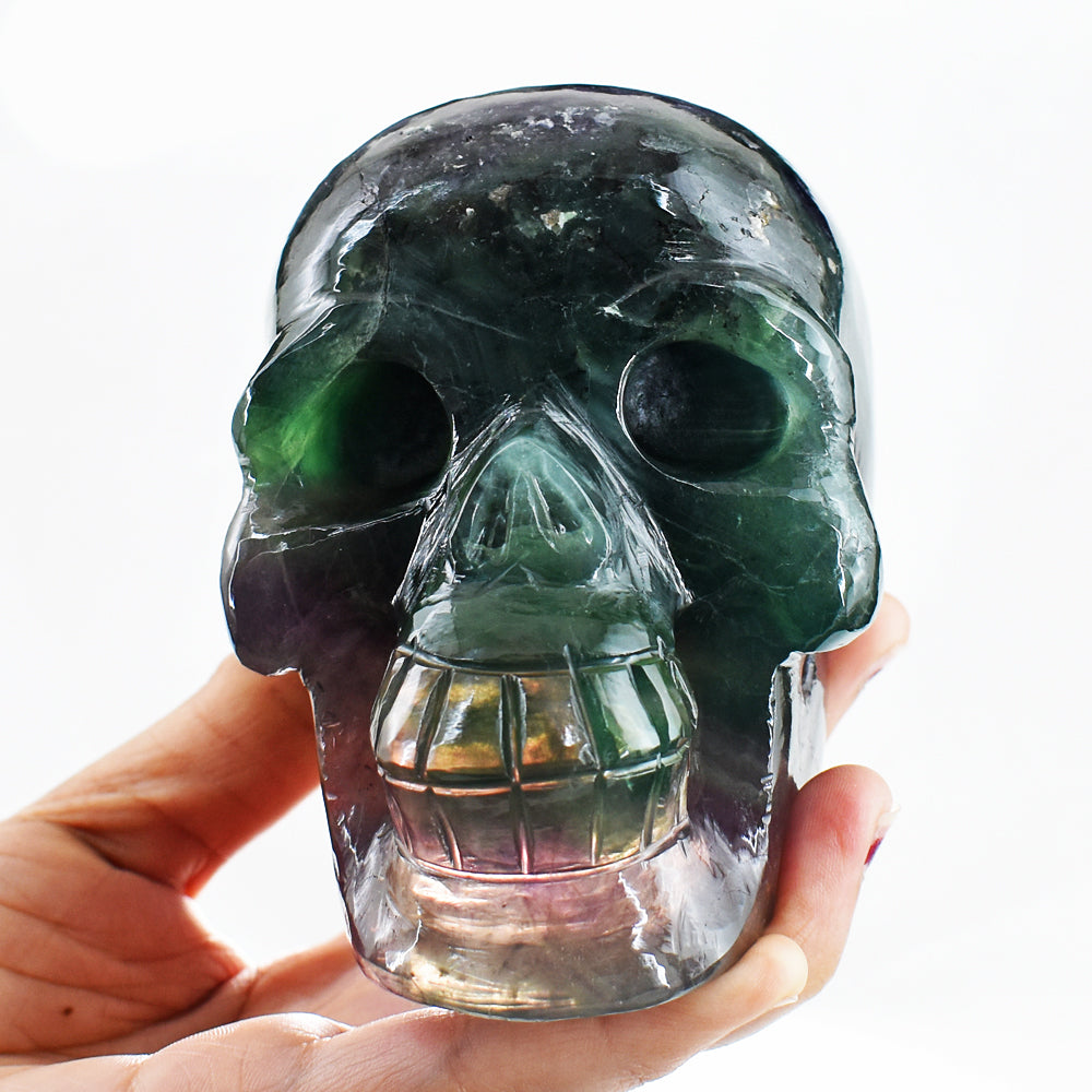 Exclusive 5830.00 Cts Genuine Multicolor Fluorite Hand Carved Crystal Gemstone Skull Carving