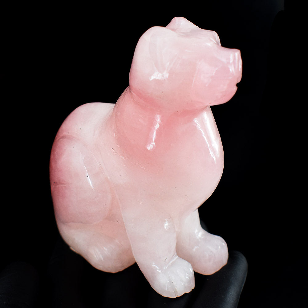 Stunning 1671.00 Cts Genuine Rose Quartz Hand Carved Crystal Gemstone Dog Carving