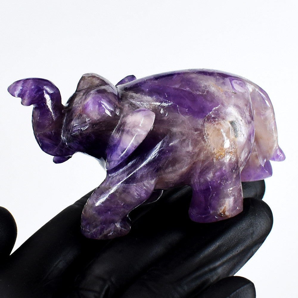 Natural 688.00 Carats Genuine Amethyst Hand Carved Crystal Gemstone Elephant Carving