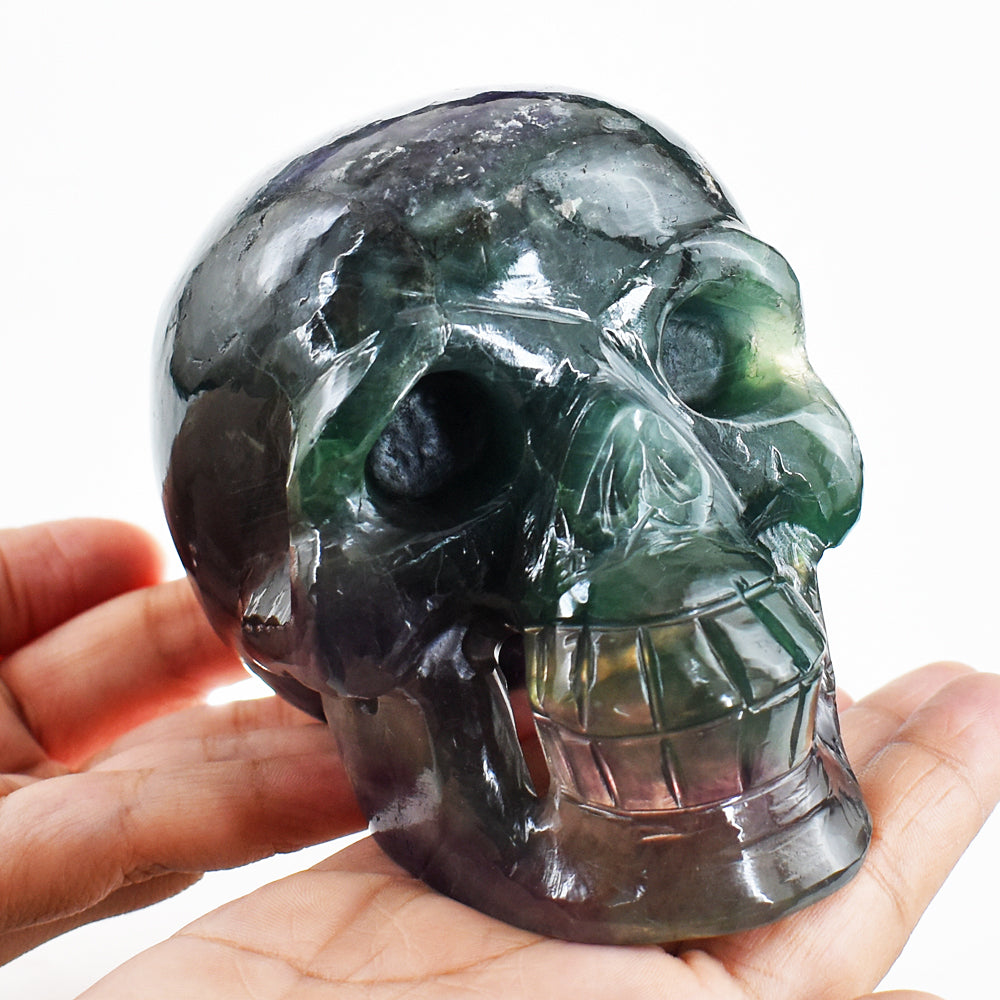 Exclusive 5830.00 Cts Genuine Multicolor Fluorite Hand Carved Crystal Gemstone Skull Carving