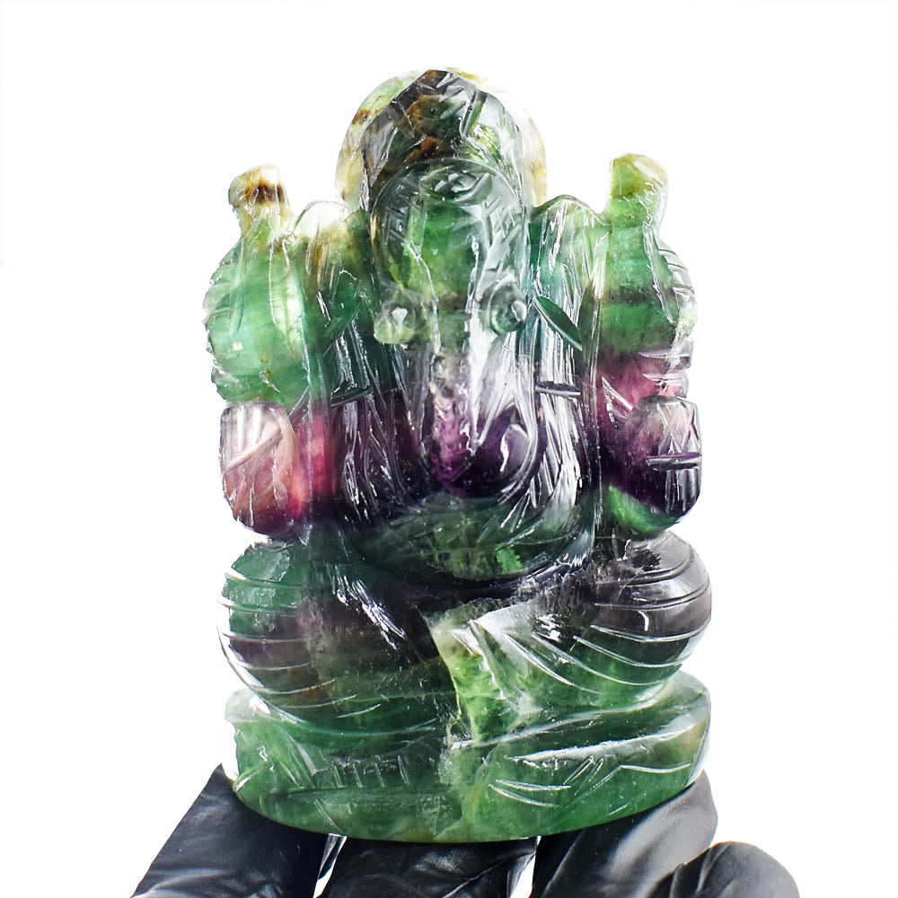 Awesome 955.00 Cts  Genuine Multicolor Fluorite  Hand Carved Crystal Gemstone Lord Ganesha