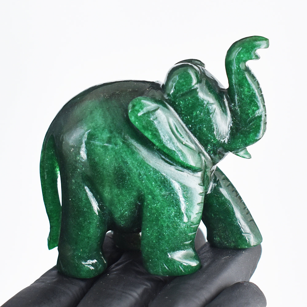 Craftsmen 717.00 Cts  Genuine Green Jade Hand Carved Gemstone Crystal Elephant Carving