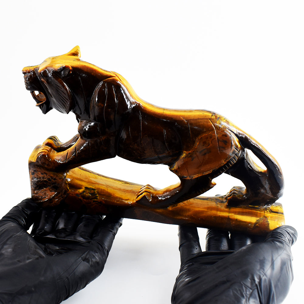 Craftsmen 4812.00 Cts Genuine Tiger Eye Hand Carved Gemstone Crystal Lion Carving