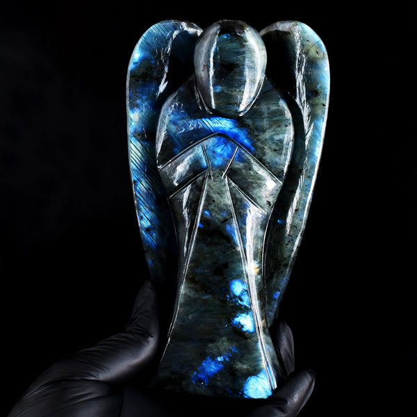 Stunning 2826.00 Cts Genuine Blue Flash Labradorite Hand Carved Gemstone Healing Praying Angel