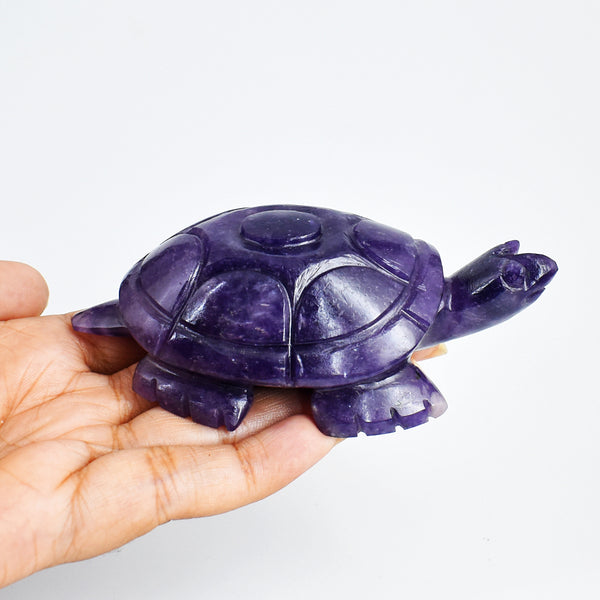 Gorgeous  749.00 Carats  Genuine Lepidolite Hand Carved Crystal  Gemstone Turtle Carving