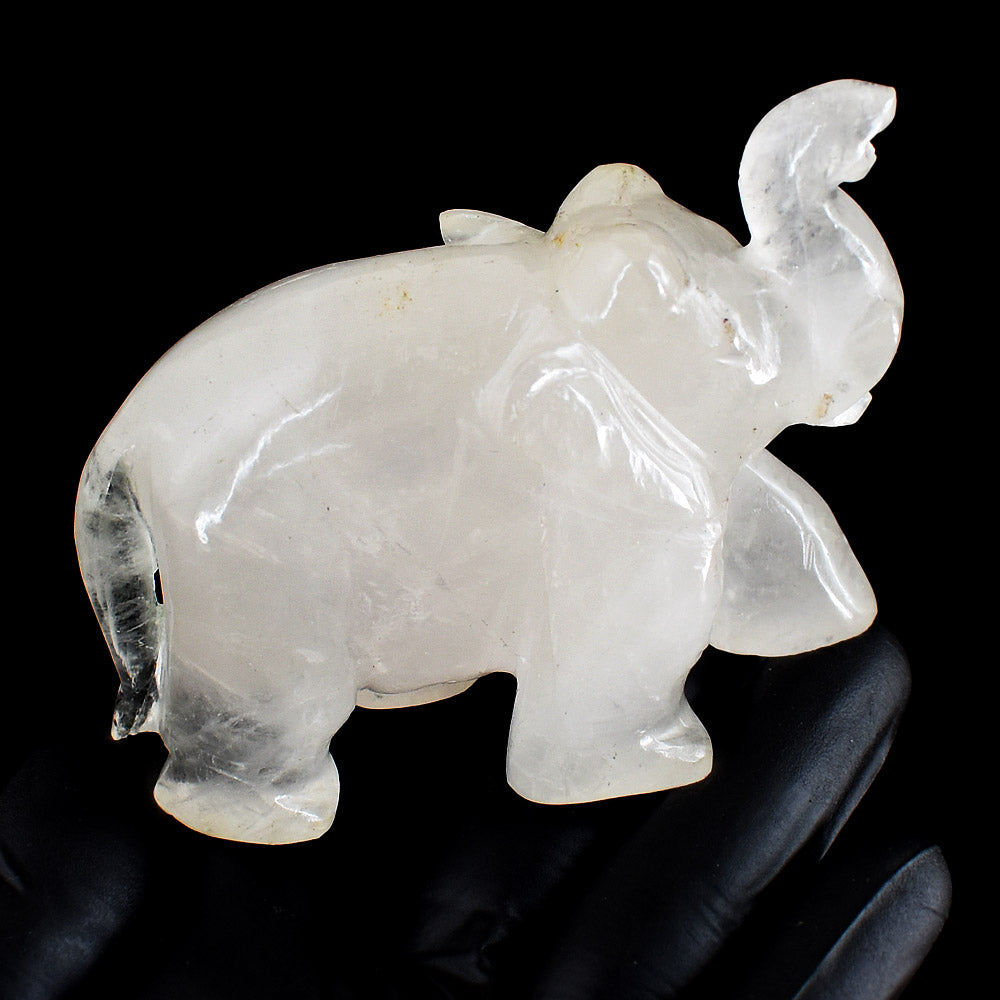 Gorgeous 1107.00  Carats Genuine White Quartz Hand Carved Crystal Gemstone Elephant Carving