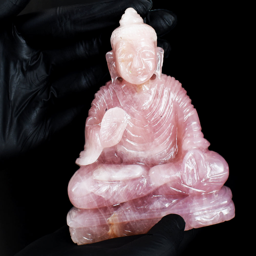 Natural 2495.00 Cts Genuine Rose Quartz Hand Carved Gemstone Buddha Idol Crystal Carving