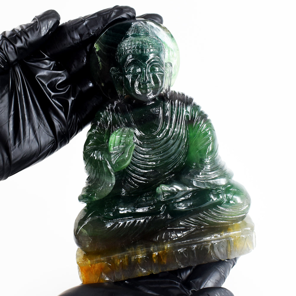 Artisian 7372.00 Cts Genuine Multicolor Fluorite Hand Carved Crystal Gemstone Buddha Statue Carving