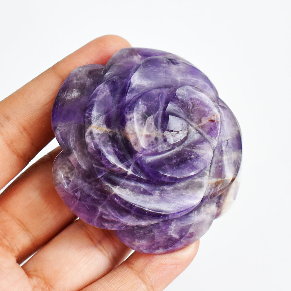 Natural  524.00 Carats  Genuine  Amethyst  Hand  Carved Crystal  Rose  Flower Gemstone Carving