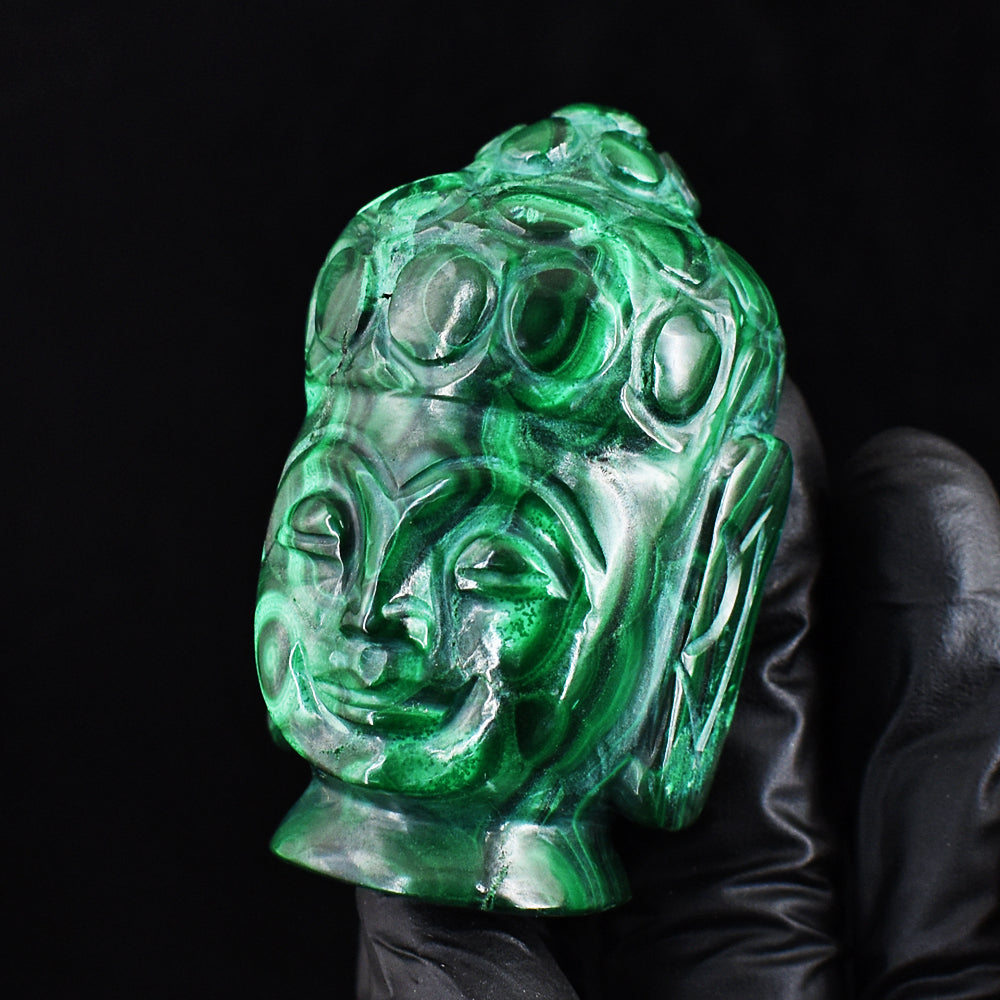 Genuine 846.00 Carats Artisian Malachite Hand Carved Crystal Gemstone Buddha Head Carving