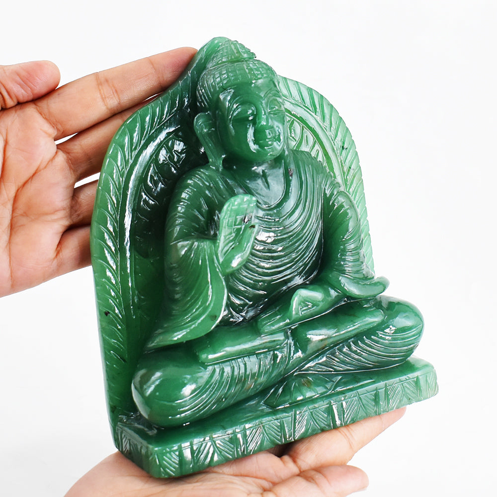 Amazing 7645.00 Cts Genuine Green Aventurine Hand Carved Crystal Lord Buddha Idol