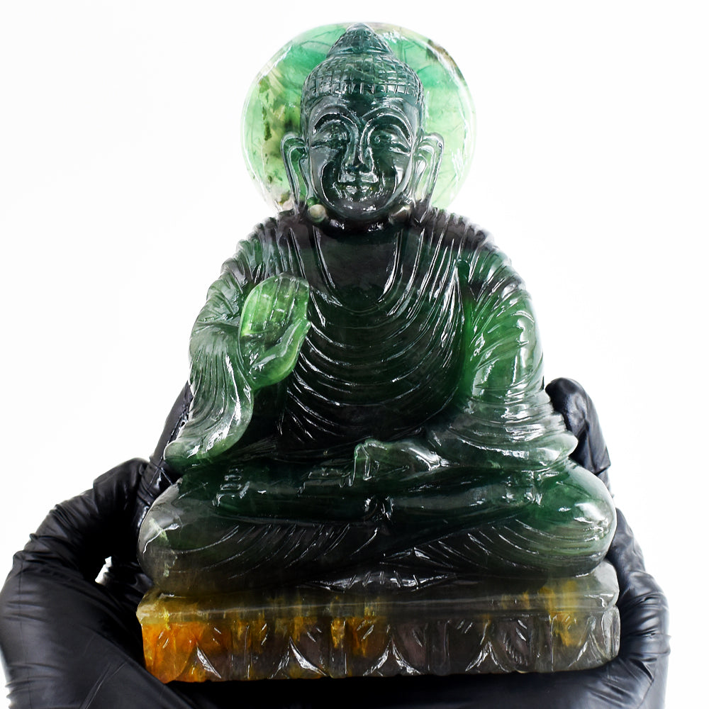 Artisian 7372.00 Cts Genuine Multicolor Fluorite Hand Carved Crystal Gemstone Buddha Statue Carving