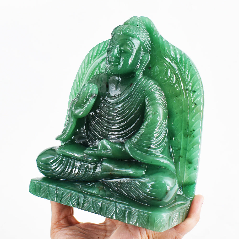 Amazing 7645.00 Cts Genuine Green Aventurine Hand Carved Crystal Lord Buddha Idol