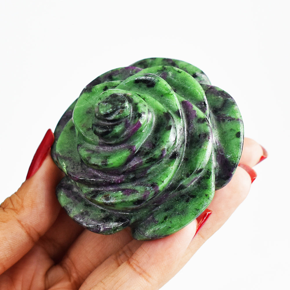 693.00 Cts Exclusive Ruby Zoisite Hand  Carved  Genuine Carving Rose Flower Gemstone