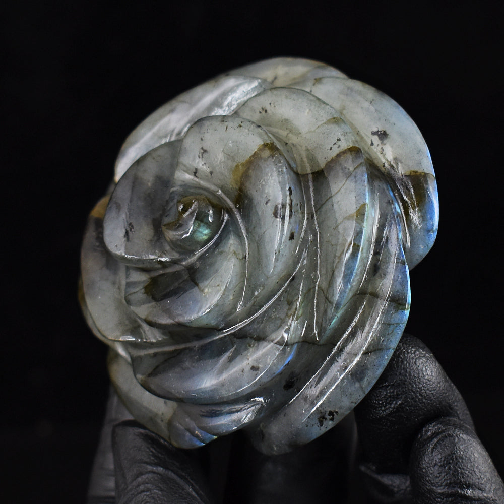 Natural 627.00 Cts Genuine Blue Flash Labradorite Hand Carved Crystal Gemstone Rose Carving