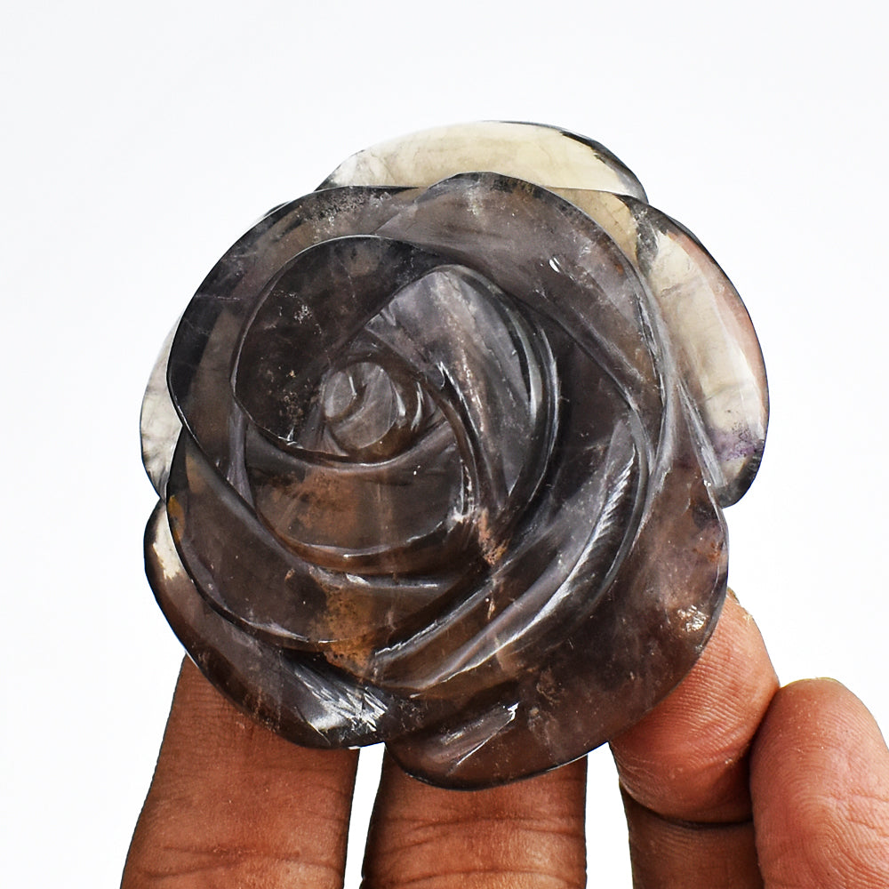 Artisian 469.00 Carats  Genuine  Smoky Quartz  Hand  Carved  Rose  Flower Gemstone  Carving