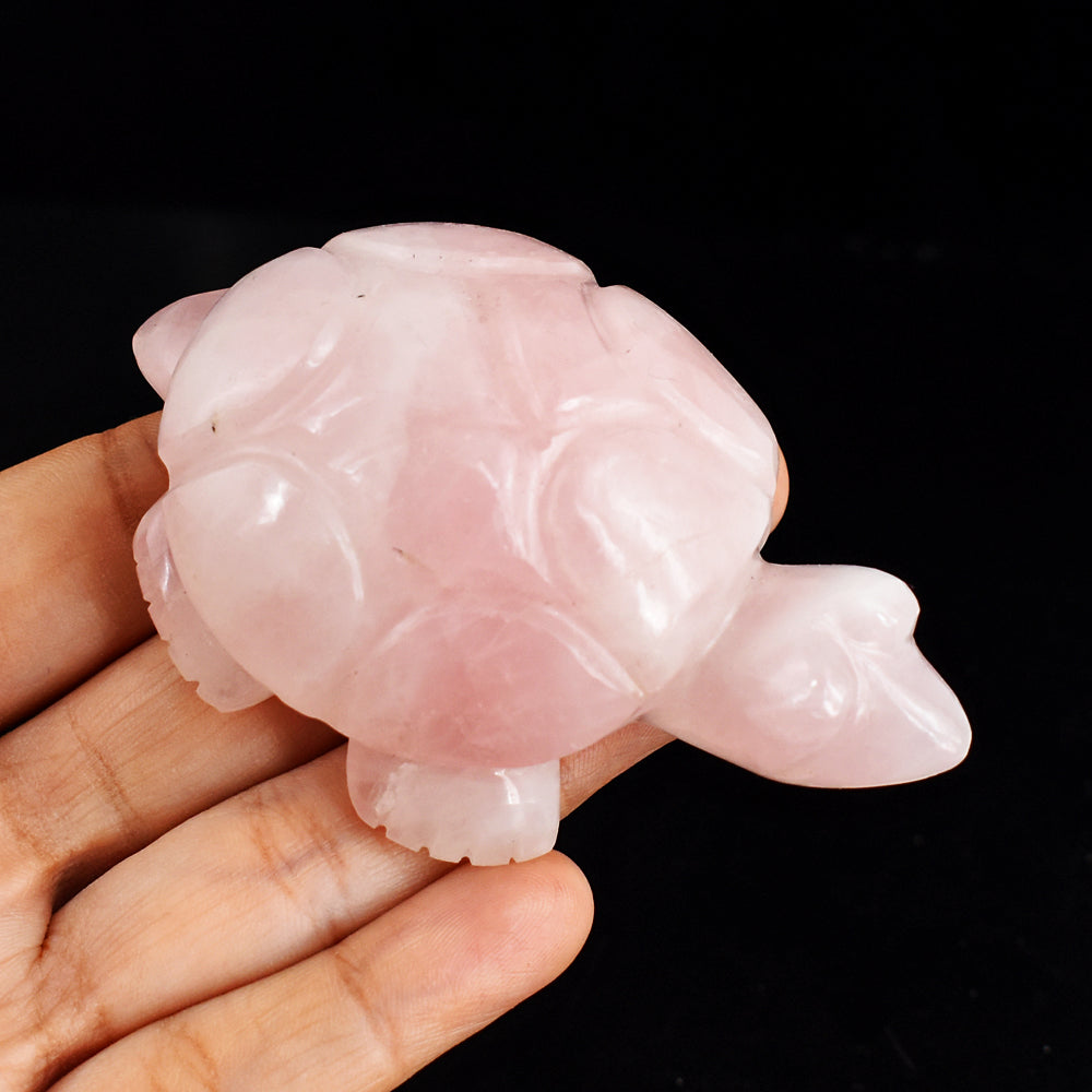 Natural  661.00 Carats Genuine Pink Rose Quartz Hand Carved Crystal  Gemstone Turtle Carving