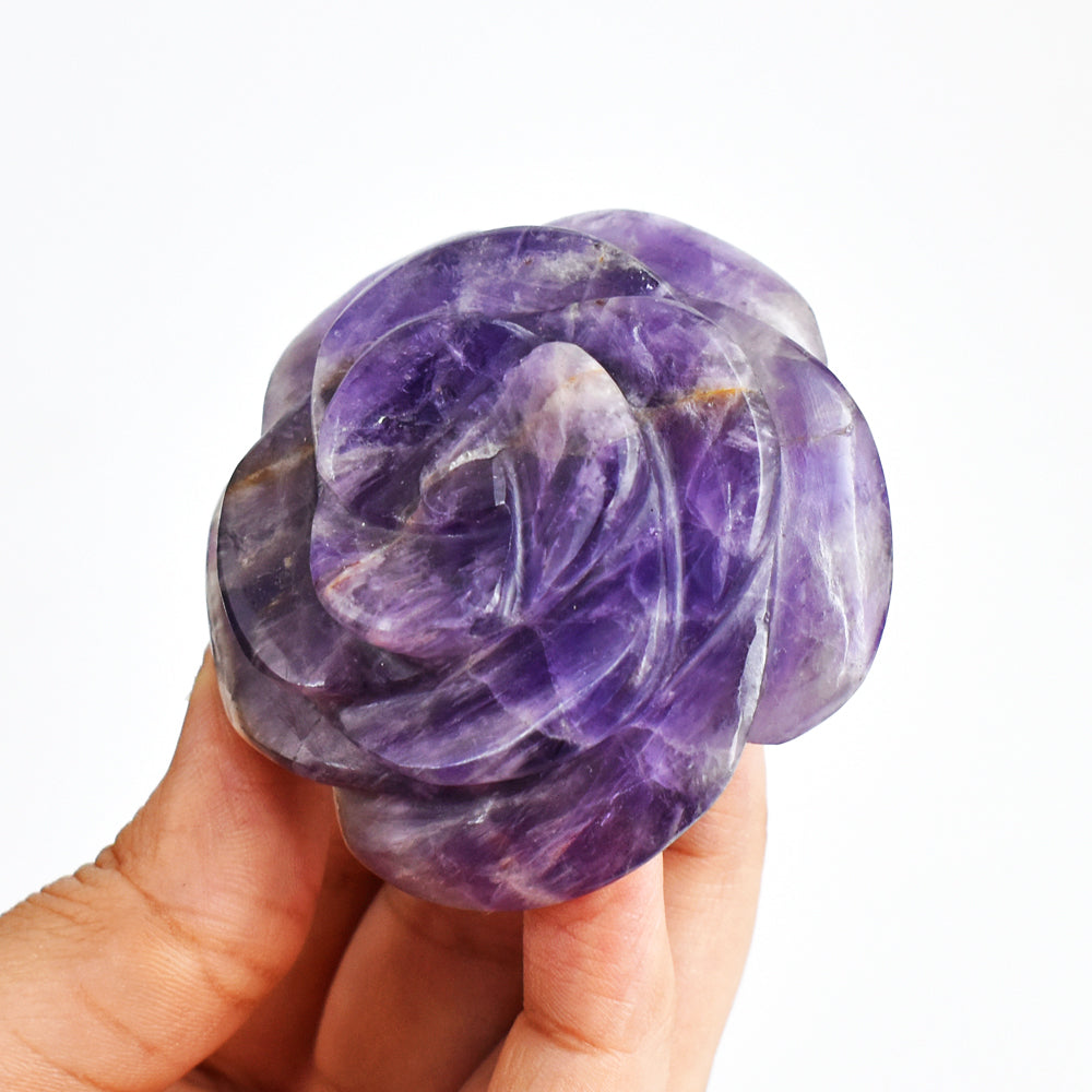 Natural  524.00 Carats  Genuine  Amethyst  Hand  Carved Crystal  Rose  Flower Gemstone Carving