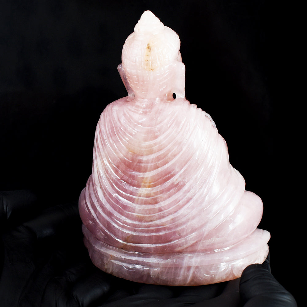 Natural 2495.00 Cts Genuine Rose Quartz Hand Carved Gemstone Buddha Idol Crystal Carving