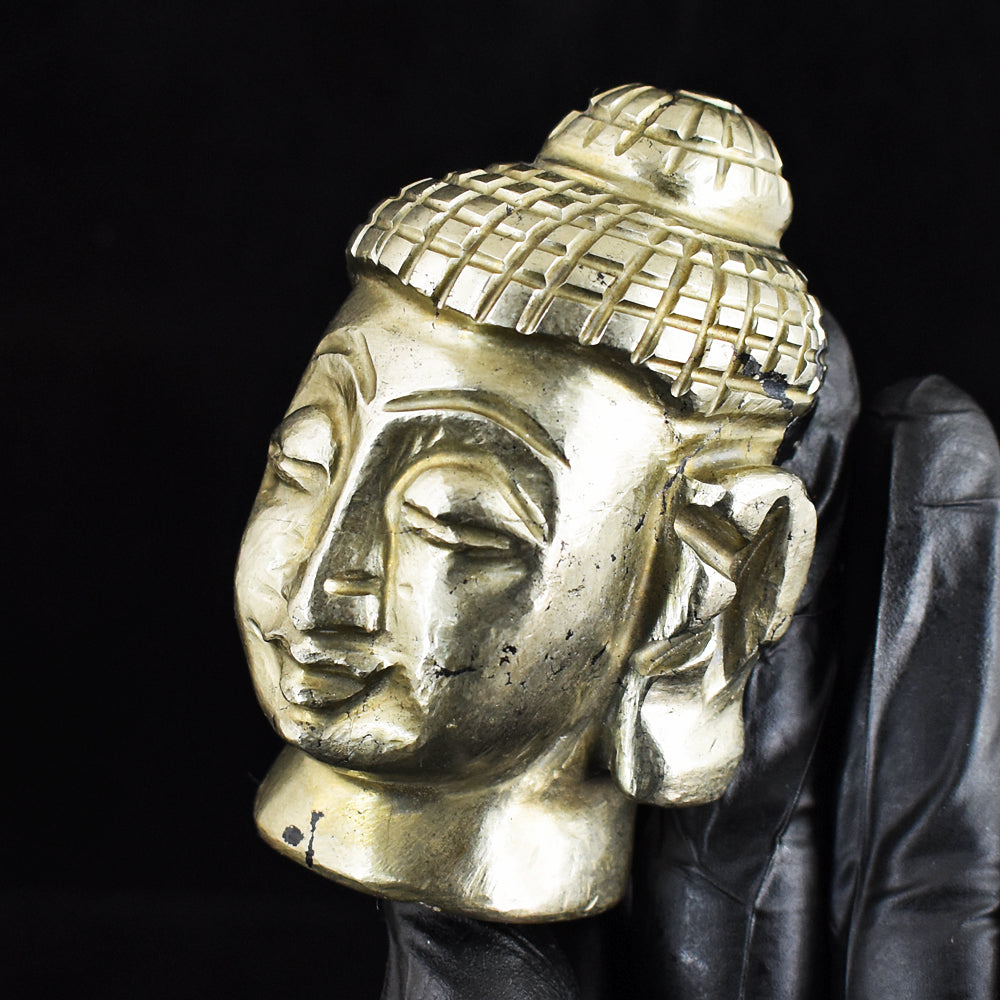 Exclusive 1672.00 Cts Genuine Pyrite Hand Carved Crystal Gemstone Buddha Head Carving