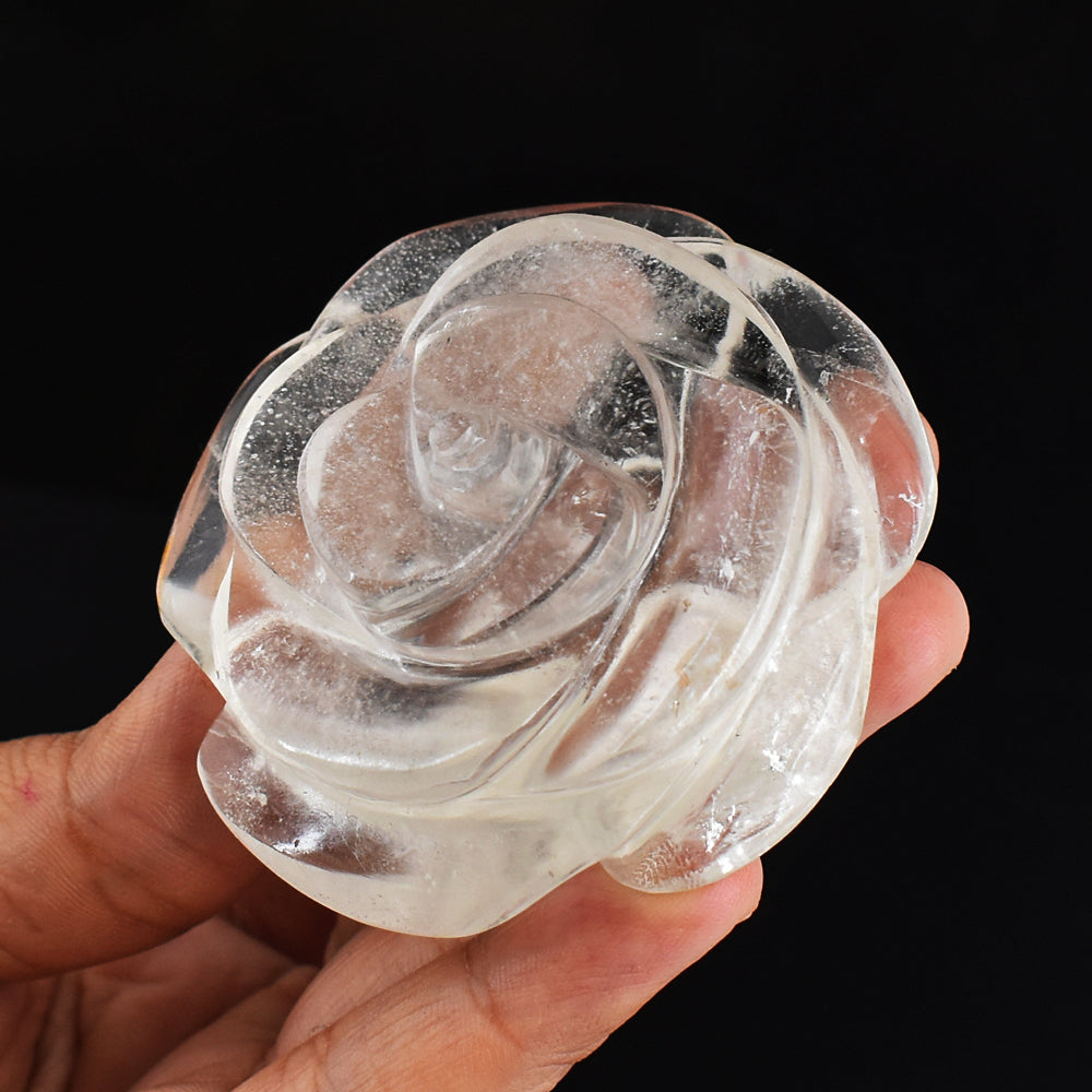 Beautiful  White Quartz 565.00 Cts  Genuine  Hand  Carved  Crystal Rose  Flower Gemstone Carving