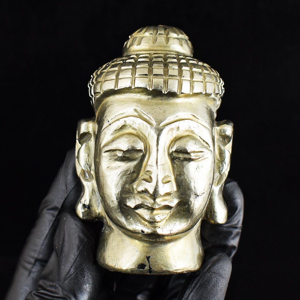 Exclusive 1672.00 Cts Genuine Pyrite Hand Carved Crystal Gemstone Buddha Head Carving