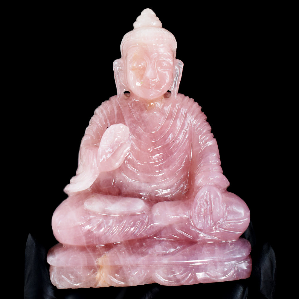 Natural 2495.00 Cts Genuine Rose Quartz Hand Carved Gemstone Buddha Idol Crystal Carving