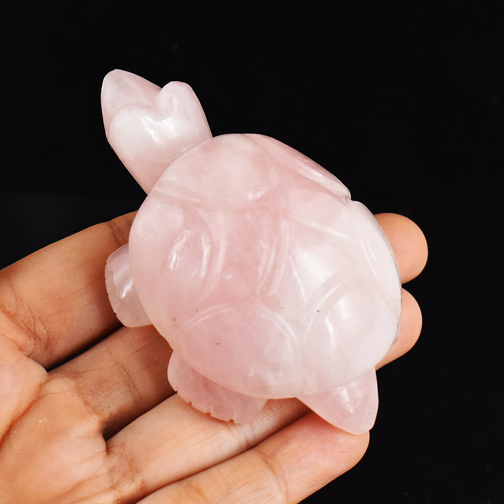 Natural  661.00 Carats Genuine Pink Rose Quartz Hand Carved Crystal  Gemstone Turtle Carving