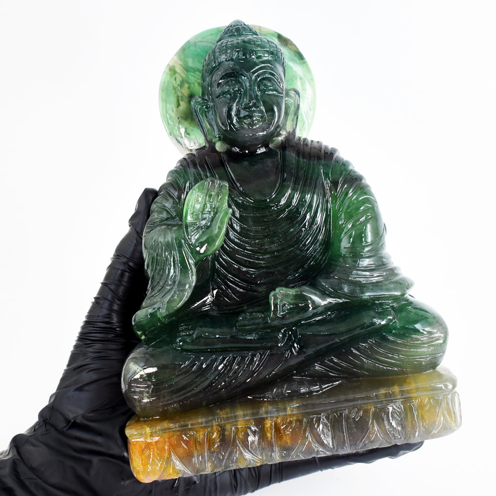 Artisian 7372.00 Cts Genuine Multicolor Fluorite Hand Carved Crystal Gemstone Buddha Statue Carving