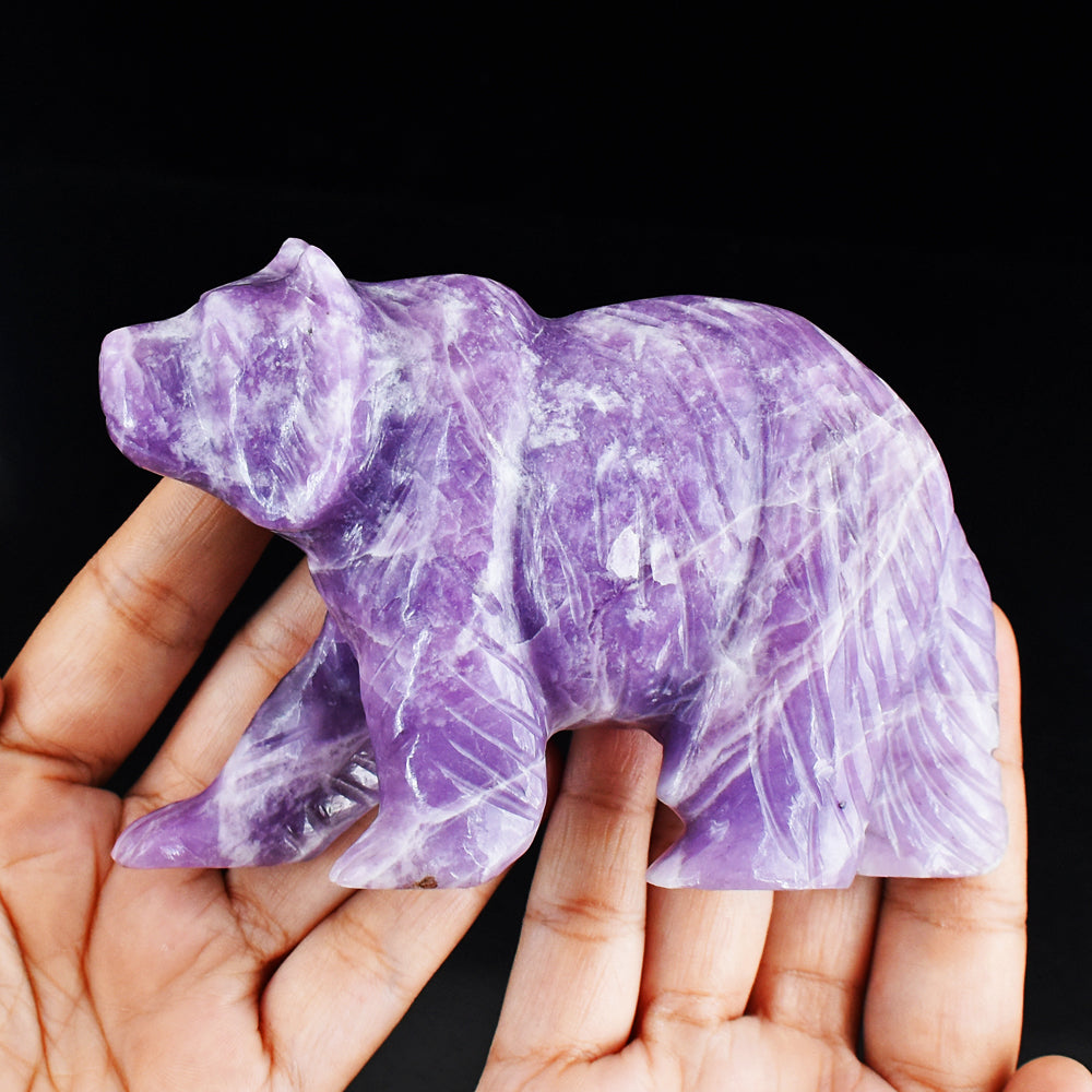 Exclusive 2413.00 Carats Genuine Lepidolite Hand Carved Crystal Gemstone Carving Bear