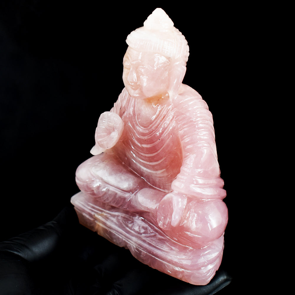 Natural 2495.00 Cts Genuine Rose Quartz Hand Carved Gemstone Buddha Idol Crystal Carving