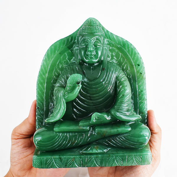 Amazing 7645.00 Cts Genuine Green Aventurine Hand Carved Crystal Lord Buddha Idol