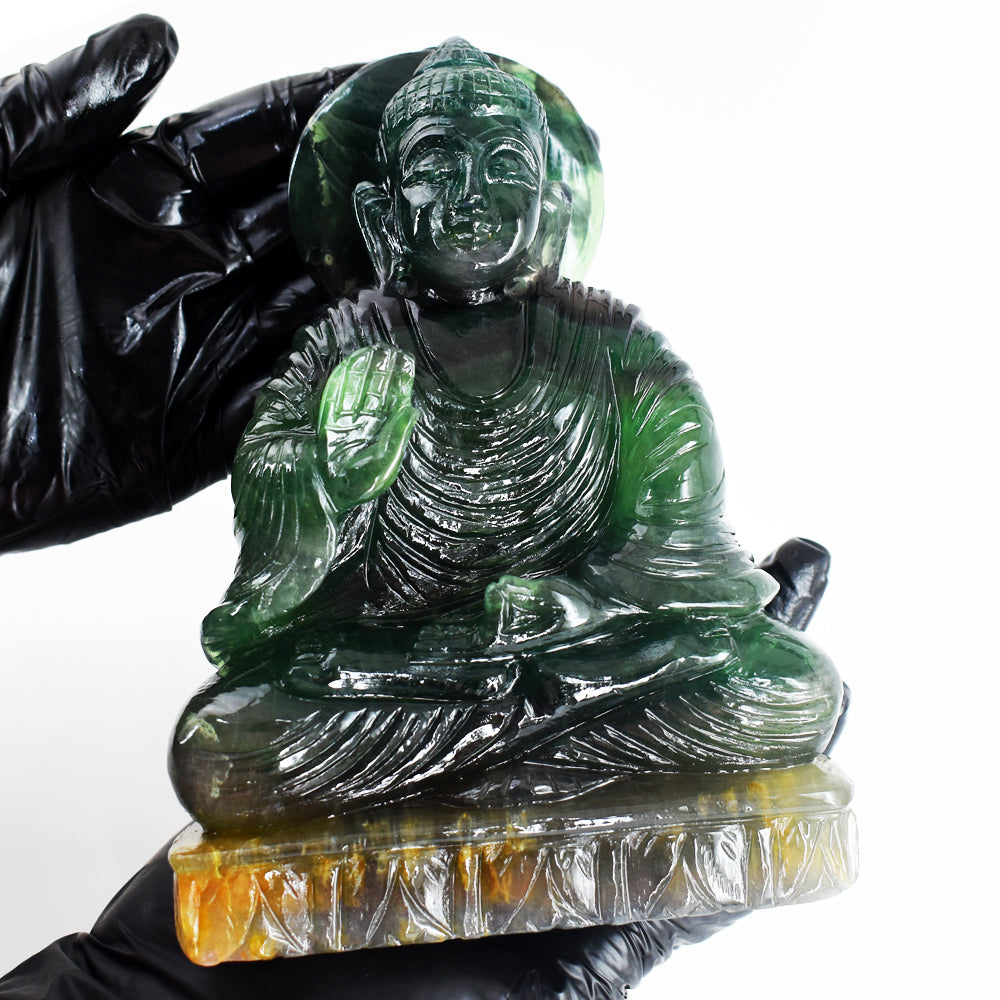 Artisian 7372.00 Cts Genuine Multicolor Fluorite Hand Carved Crystal Gemstone Buddha Statue Carving