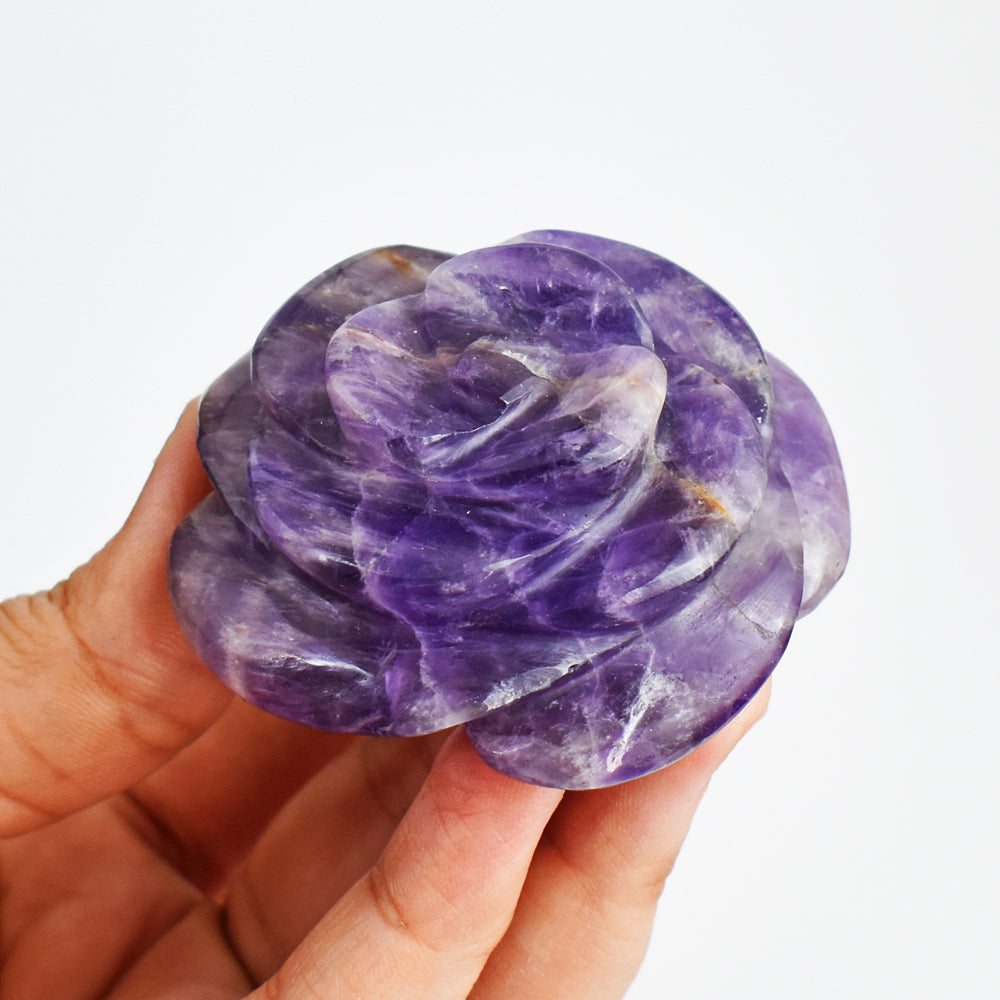 Natural  524.00 Carats  Genuine  Amethyst  Hand  Carved Crystal  Rose  Flower Gemstone Carving