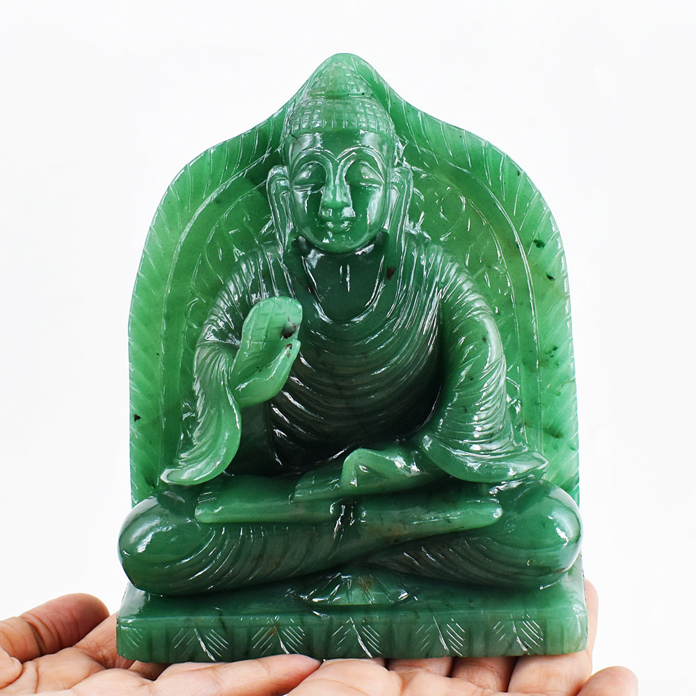 Amazing 7645.00 Cts Genuine Green Aventurine Hand Carved Crystal Lord Buddha Idol