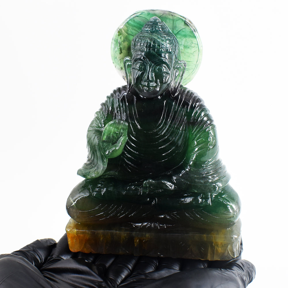 Artisian 7372.00 Cts Genuine Multicolor Fluorite Hand Carved Crystal Gemstone Buddha Statue Carving