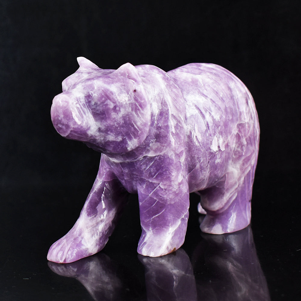 Exclusive 2413.00 Carats Genuine Lepidolite Hand Carved Crystal Gemstone Carving Bear