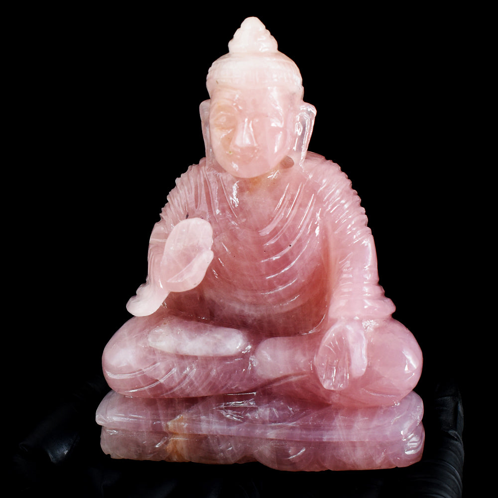 Natural 2495.00 Cts Genuine Rose Quartz Hand Carved Gemstone Buddha Idol Crystal Carving