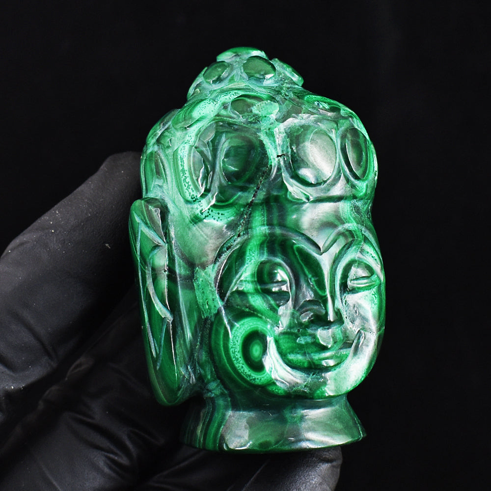 Genuine 846.00 Carats Artisian Malachite Hand Carved Crystal Gemstone Buddha Head Carving