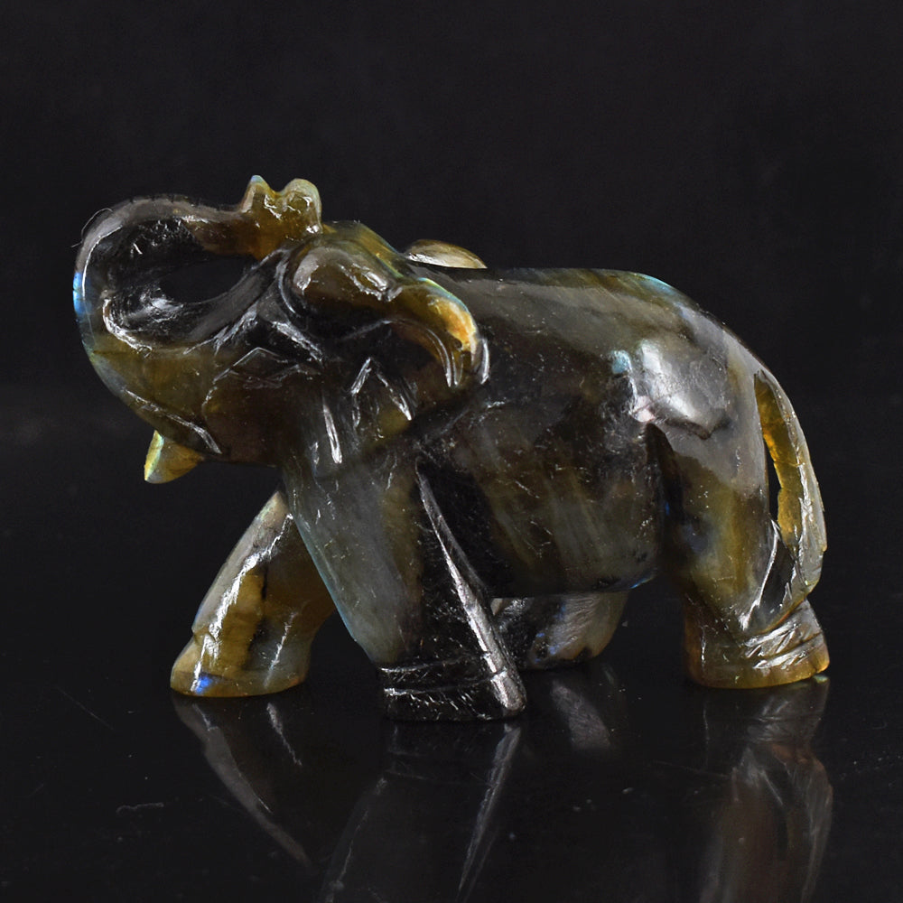 Craftsmen 694.00 Cts Genuine  Labradorite  Hand Carved Crystal Gemstone Carving  Elephant