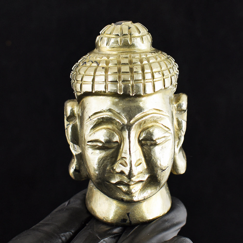 Exclusive 1672.00 Cts Genuine Pyrite Hand Carved Crystal Gemstone Buddha Head Carving