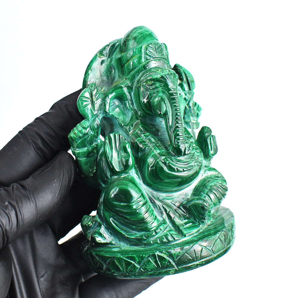 Beautiful 2134.00 Cts Genuine Malachite Hand Carved Crystal Lord Ganesha Gemstone Carving